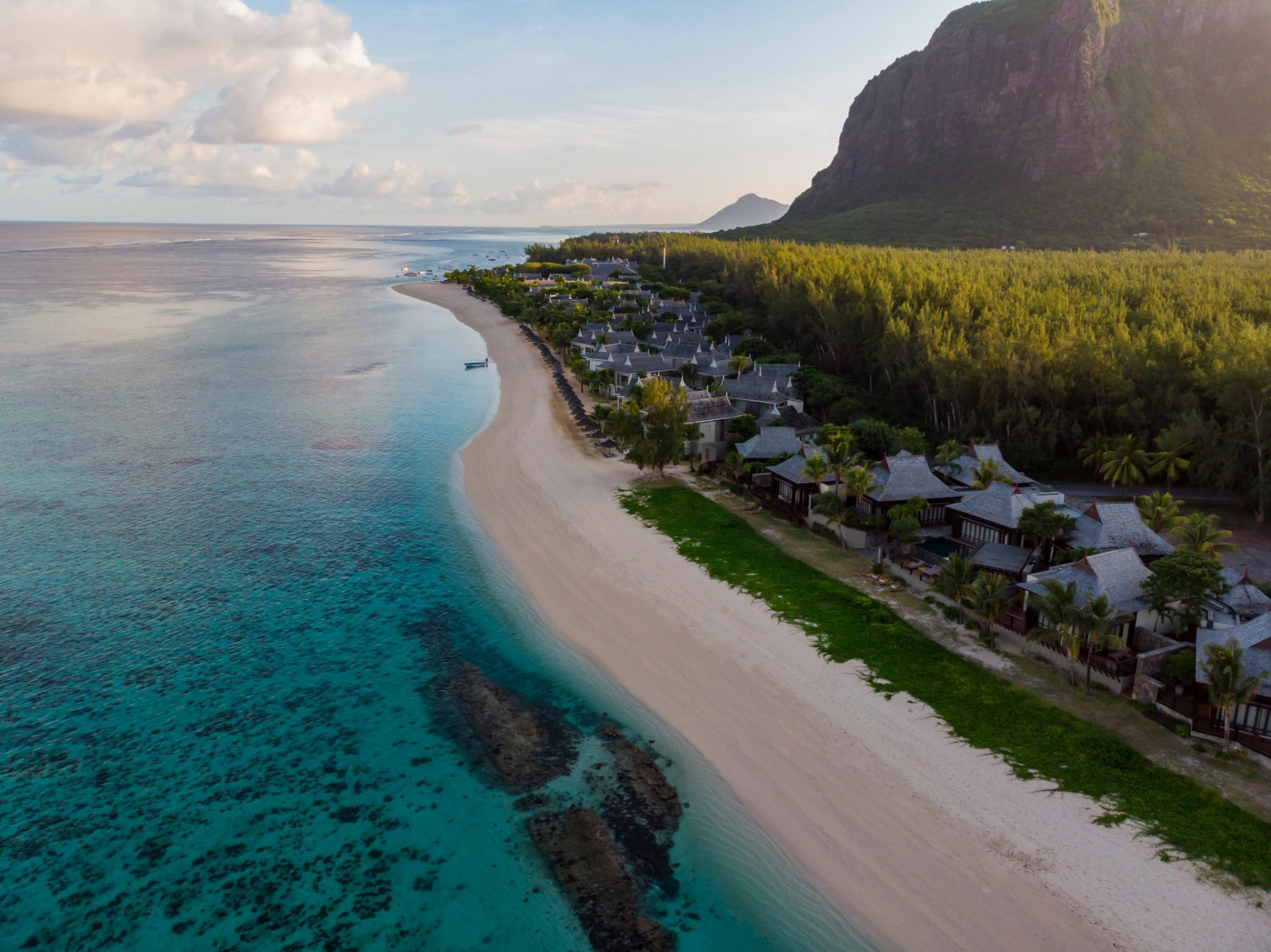Mauritius coastline beside a mountain