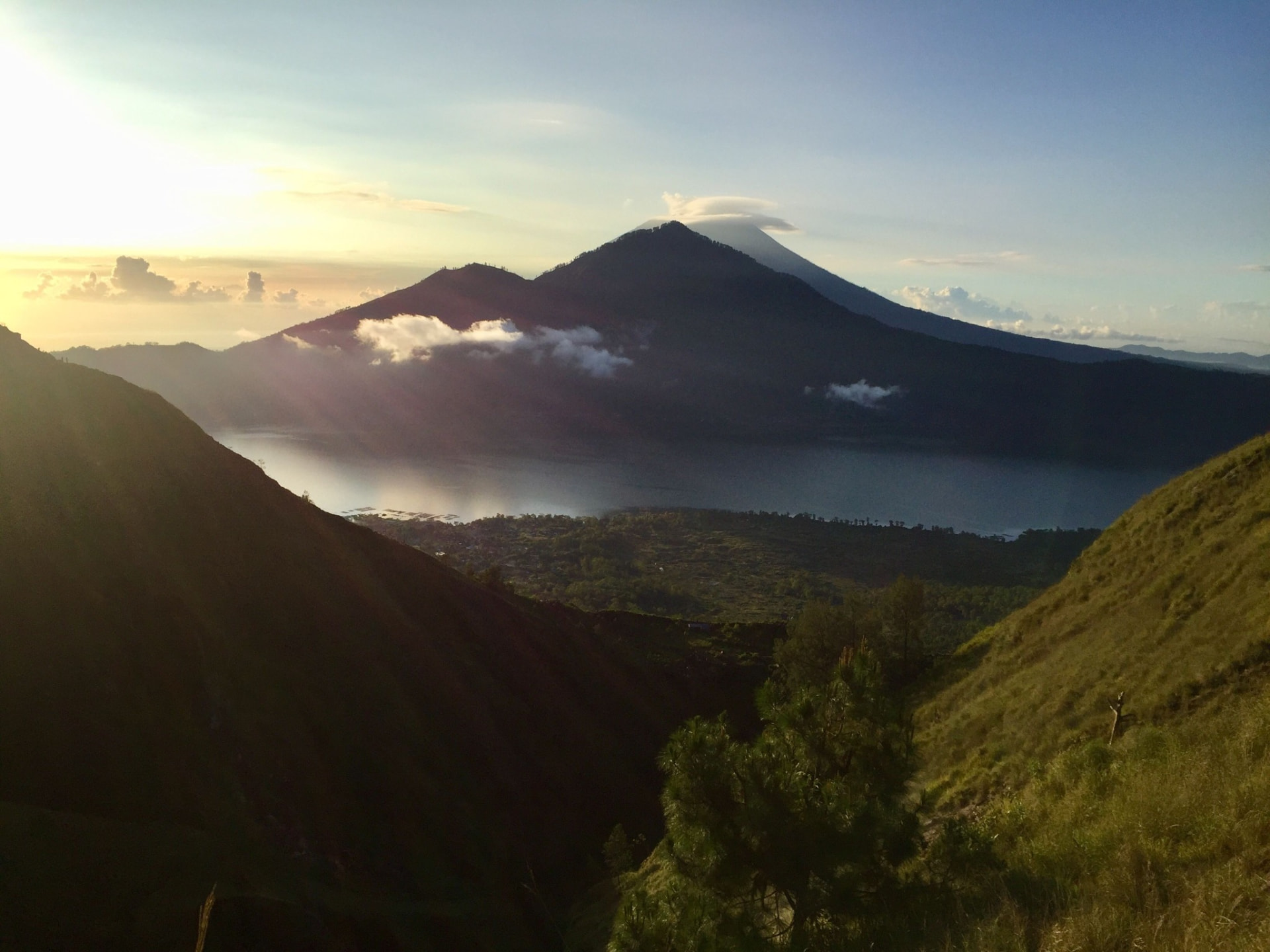 Mount Agung above Bali's tropical landscape